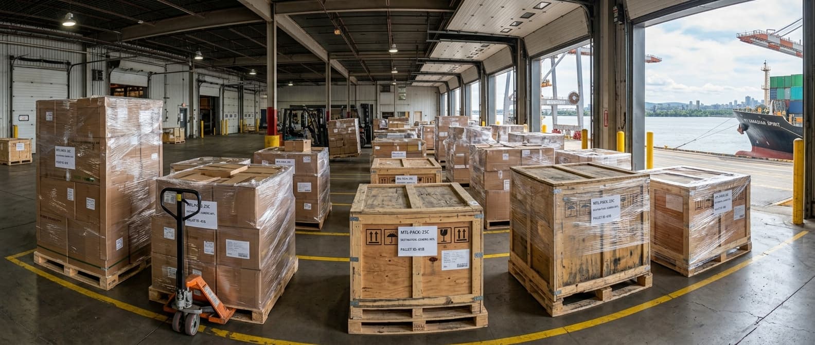 Cargaison palettisée et marchandises emballées prêtes pour le chargement en conteneur
