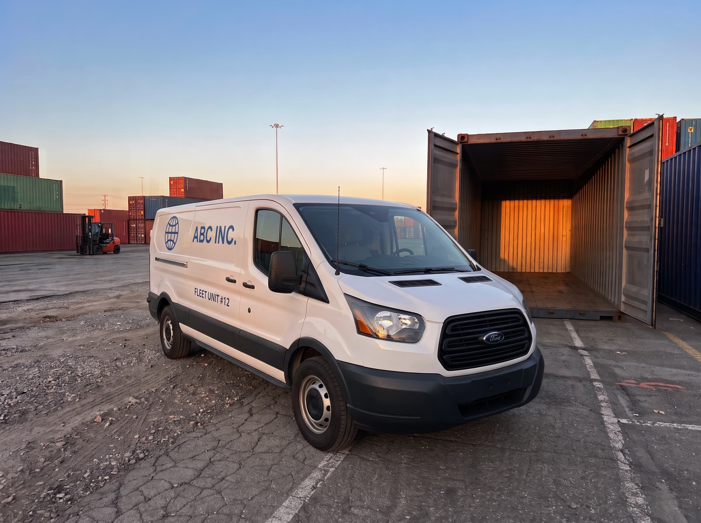 Fleet of construction vehicles staged for export shipment